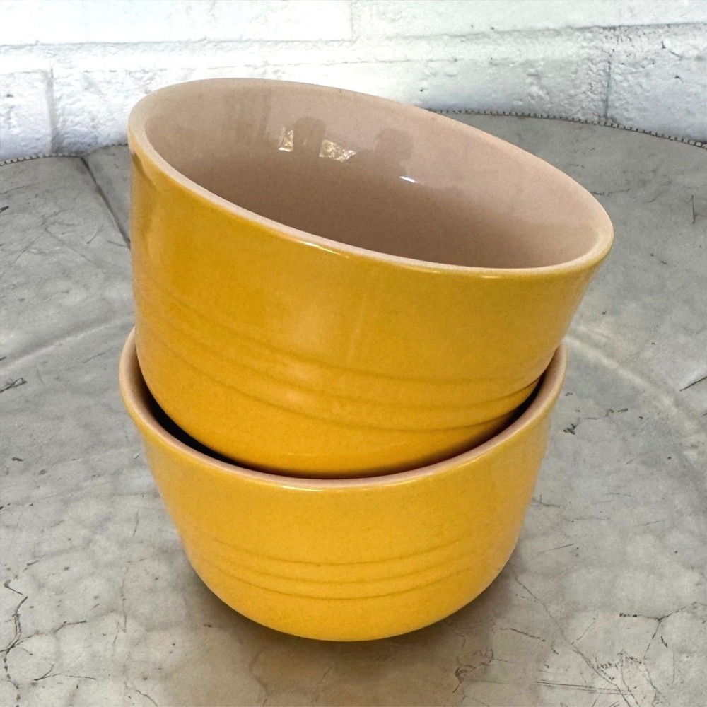 Le Creuset Yellow Stoneware Ramekin Stacking Bowls Set of 2